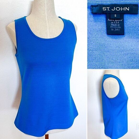 St John Knit Top size S Havana Blue Santana Wool Rayon - Picture 1 of 3